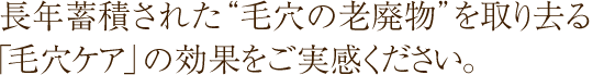 長年蓄積された“毛穴の老廃物”を取り去る「毛穴ケア」の効果をご実感ください。