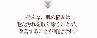 そんな、肌の悩みは毛穴汚れを取り除くことで、改善することが可能です。